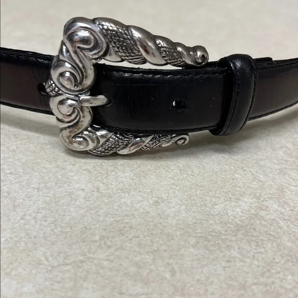 Black Leather Belt with Silver Buckle fossil size M - Picture 2 of 6